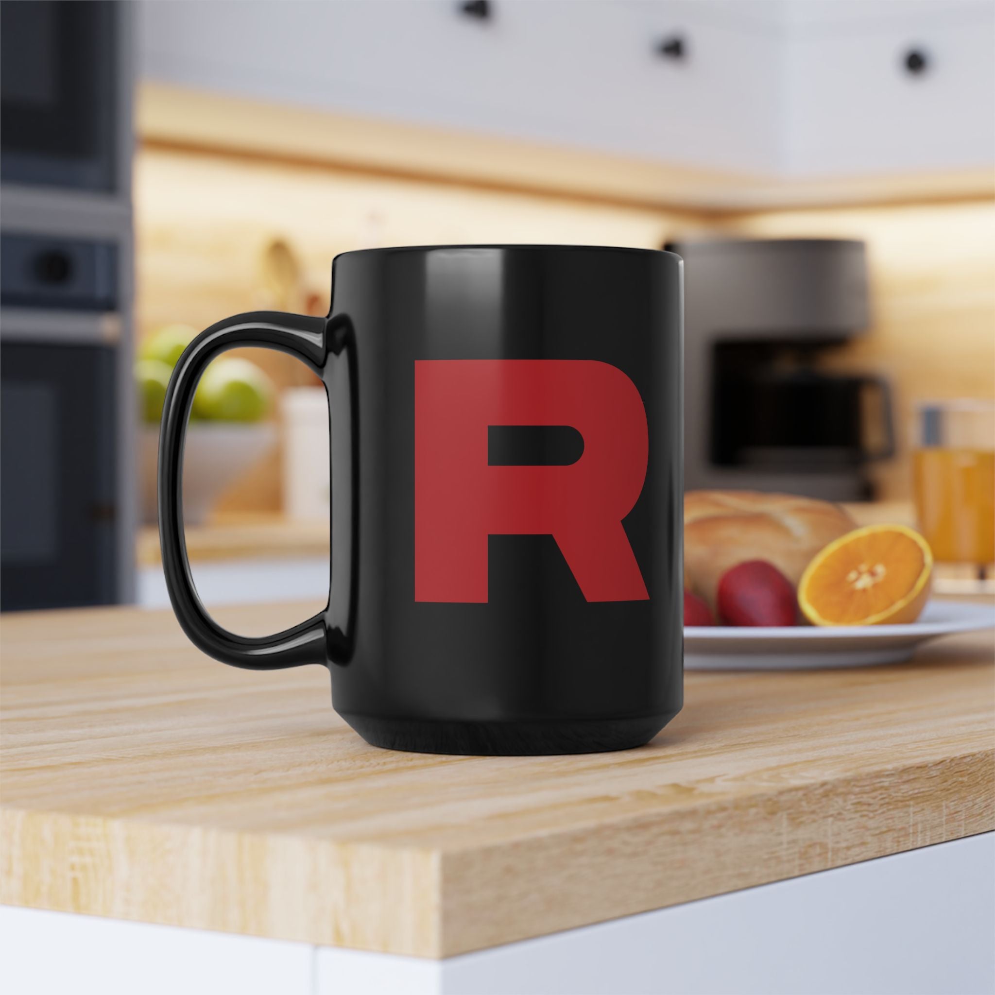 Red R Black Mug, 15oz
